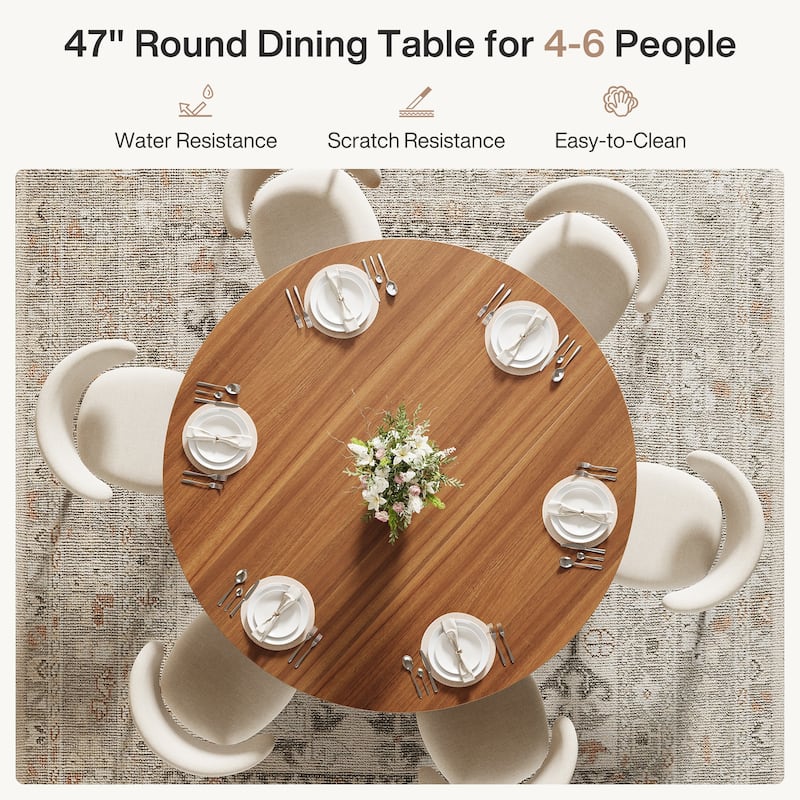 47 Inches Round Fluted Kitchen Dining Room Table for 4-6 - 47.24"D x 47.24"W x 29.52"H