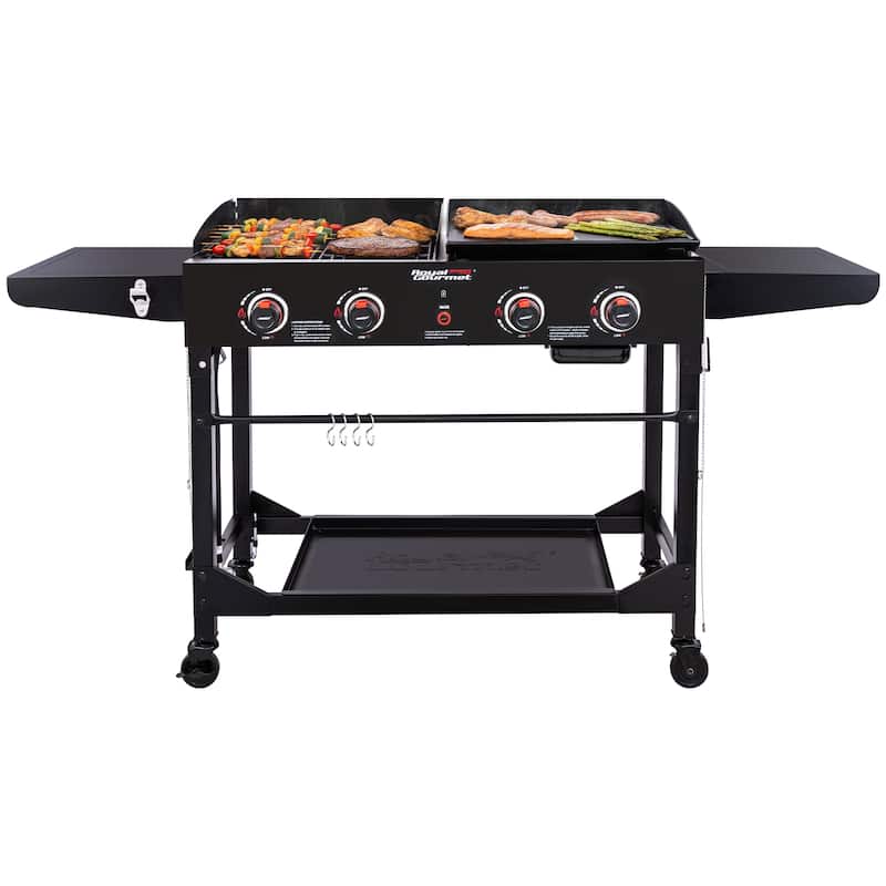 Royal Gourmet 4-Burner Gas Grill and Griddle Combo with Folding Legs - Black - Propane Gas