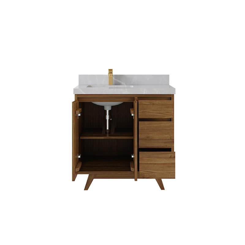 Willow Collections 36 in. W x 22 in. D Madison Teak Left Offset Sink Bathroom Vanity with Countertop