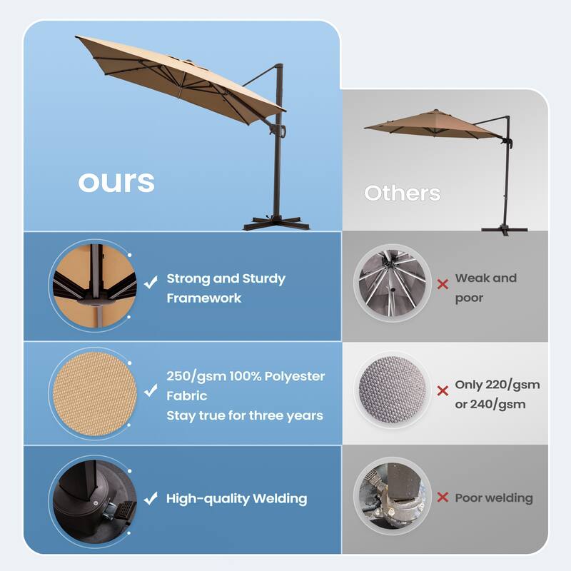 9 FT x 10.5 FT Outdoor Patio Umbrella Cantilever-Offset Umbrella with Base
