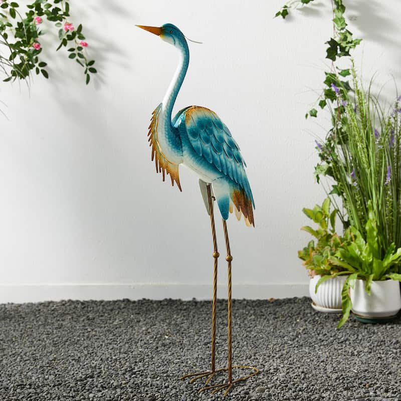 Glitzhome Metal Standing Crane Flamingo Garden Statue with Stakes Yard Art Sculpture Porch Decor