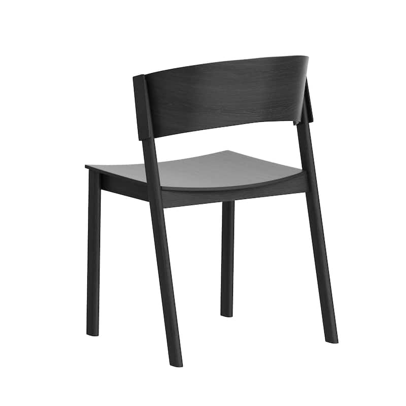 Mid-Century Modern Solid Wood & Oak Veneer Dining Chair, Set of 4 - Black