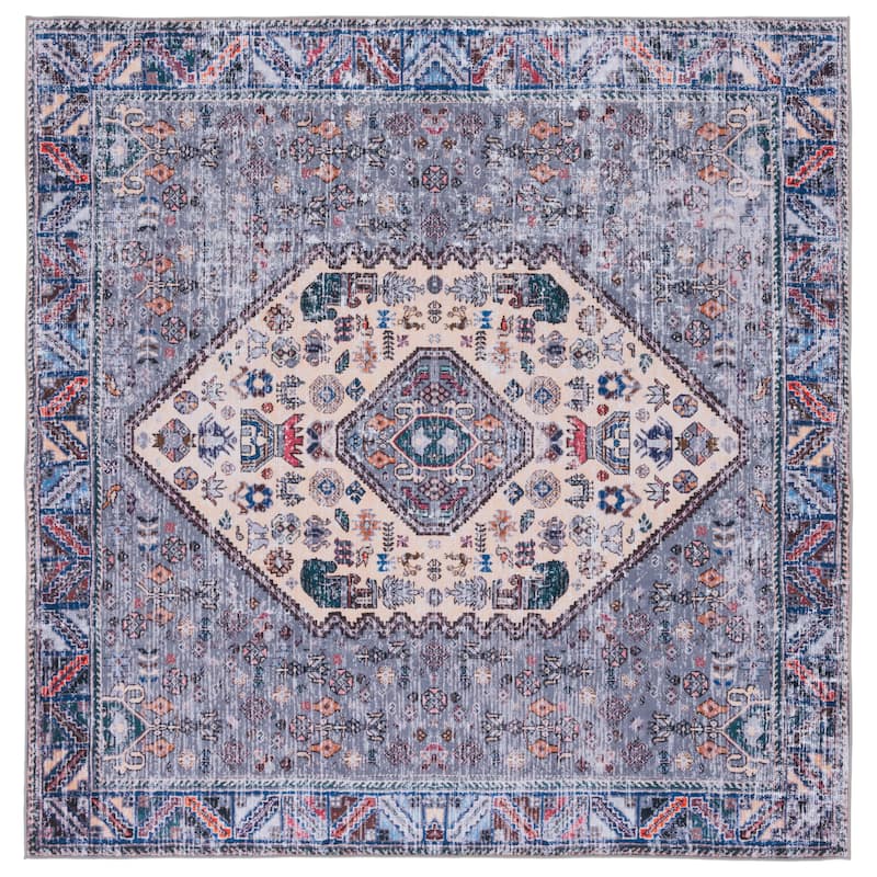SAFAVIEH Tucson Machine Washable Slip Resistant Eilish Boho Oriental - 6' Square - Beige/Grey - Square