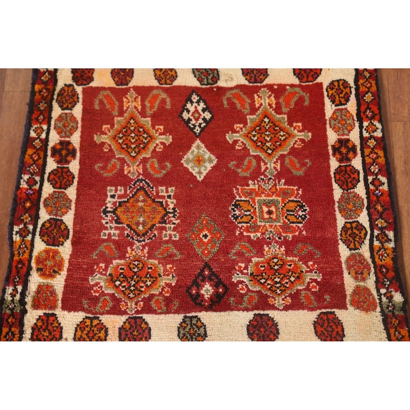 Red Shiraz Persian Vintage Square Rug Handmade Wool Carpet - 2'1" x 1'10"