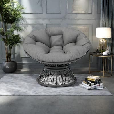 Polyester Wicker Swivel Lounge Chair with Thick Cushion and 360° Rotation