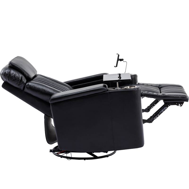 270° Power Swivel Recliner,Home Theater Seating With Hidden Arm Storage and LED Light Strip,Cup Holder