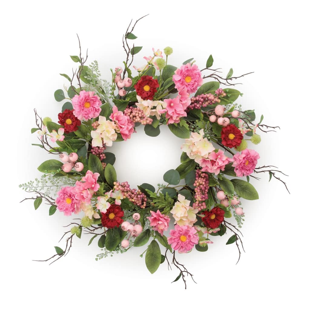 Mixed Garden Rose Floral Wreath 24 Inch