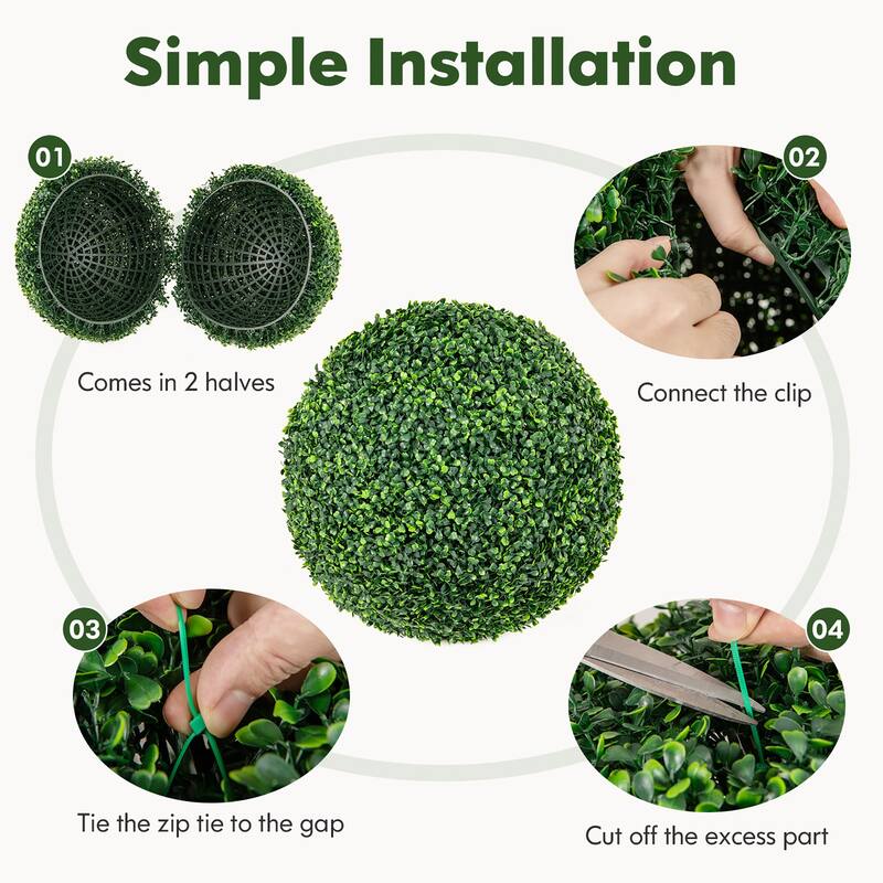 Gymax 2 PCS 20'' Artificial Boxwood Topiary Balls Sun-protective Round