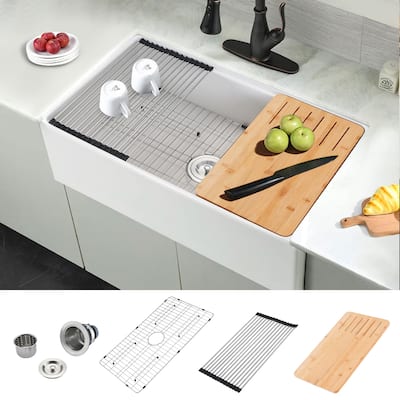 Dornberg Fireclay 33" L X 20" W Workstation Farmhouse Kitchen Sink With Accessories