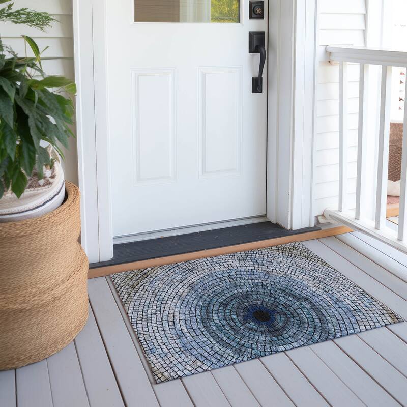 Machine Washable Indoor/ Outdoor Mosaic Rome Chantille Rug - Denim - 1'8" x 2'6"