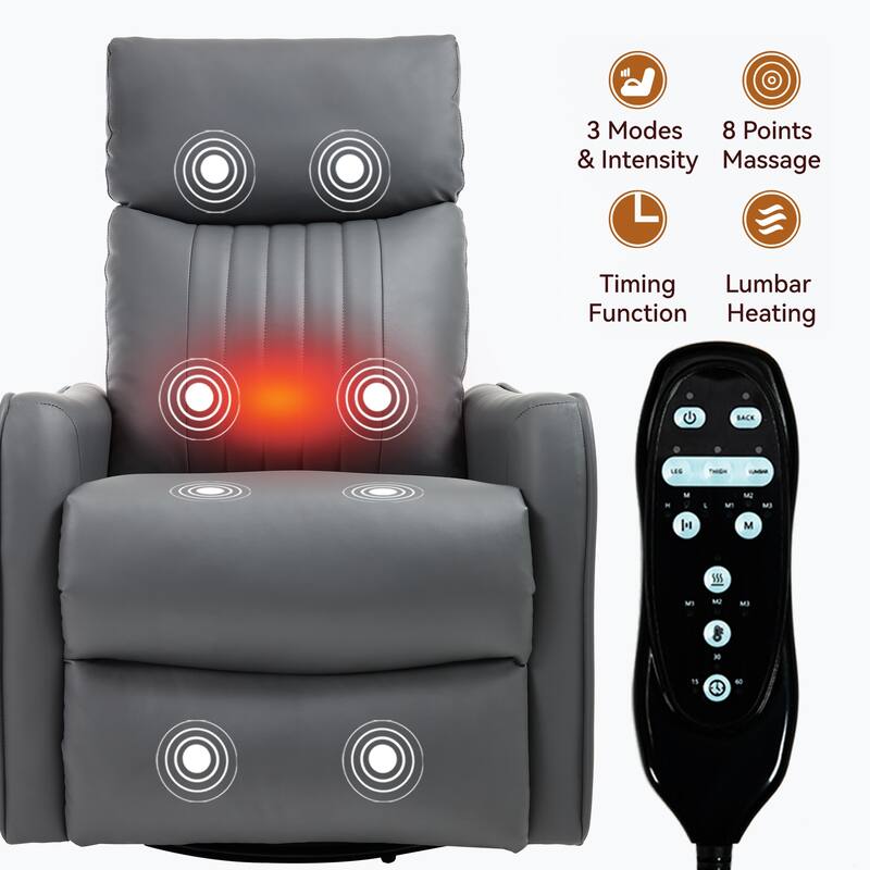 Faux Leather Recliner with Massage Heat Rocker and 360 Degree Swivel
