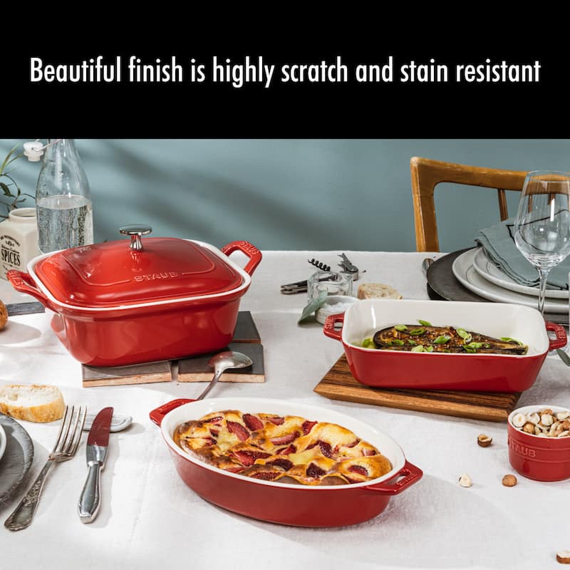 Staub Ceramic 4-pc Baking Pans Set, Casserole Dish with Lid, Brownie Pan