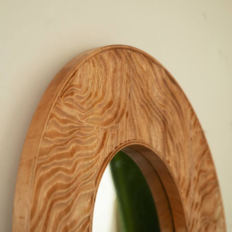 24" Ring Mirror, Wall-mounted Vintage Circle Solid Rosewood Decorative Mirror, Round Mirror for Bathroom, Bedroom