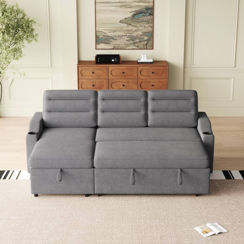 83.5-Inch Convertible Sofa Bed - Stylish Polyester Recliner with Storage for Small Spaces