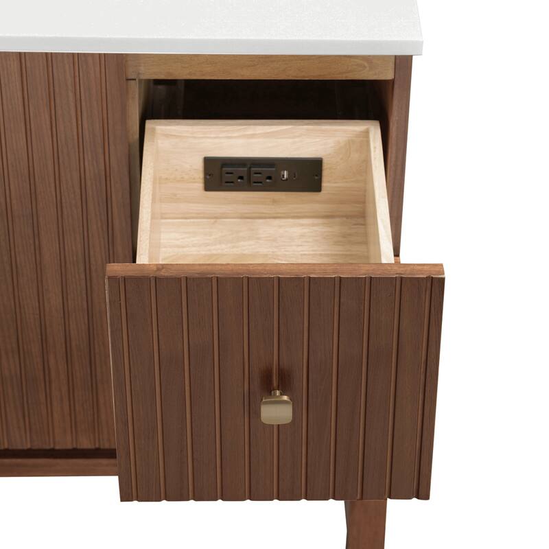 Kenzo 47 in. Bathroom Vanity in Walnut with White Solid Surface Top - 47" Single Sink