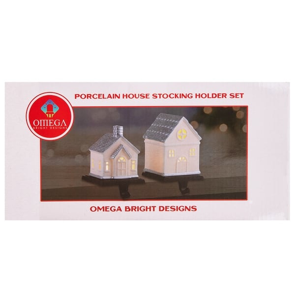 Omega Bright Set of 2 removable porcelain house stocking holders On