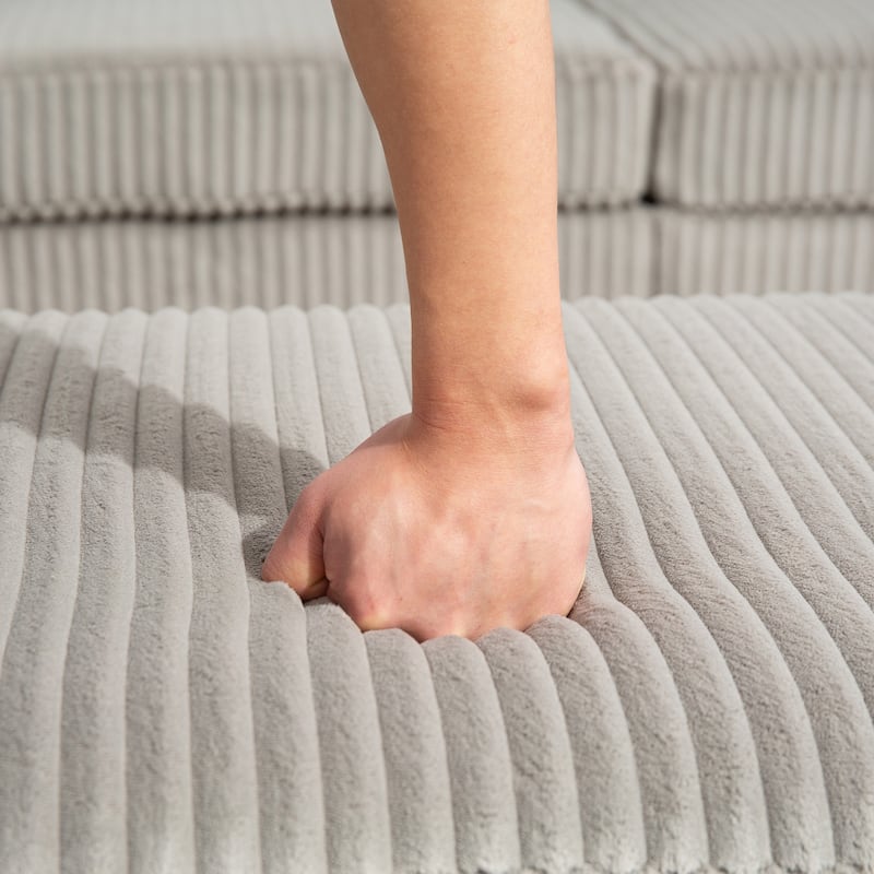 95.67" Corduroy 5-Seat L-Shaped Sectional Sofa with Storage Ottoman, USB Ports and Cup Holders