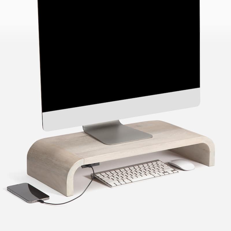 Jani Wood Monitor Stand Riser Desk - Ergonomic Design Stand, Desktop Organizer Table for Home, Office Workspace, Gaming Desk