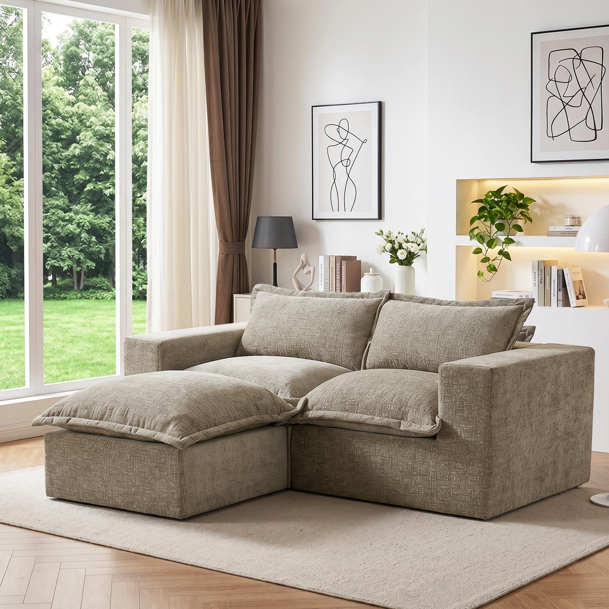Chenille L-Shaped Modular Sectional Sofa Comfy Cloud Couch For Living Room