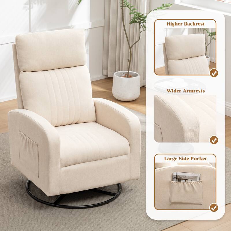 HOMYKA Swivel Glider Rocker Accent Chair for Nursery with Side Pocket