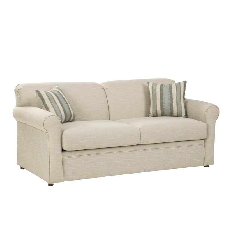 Belgian Ivory Sleeper Sofa Bed w/ Gel Memory Foam Mattress - Full
