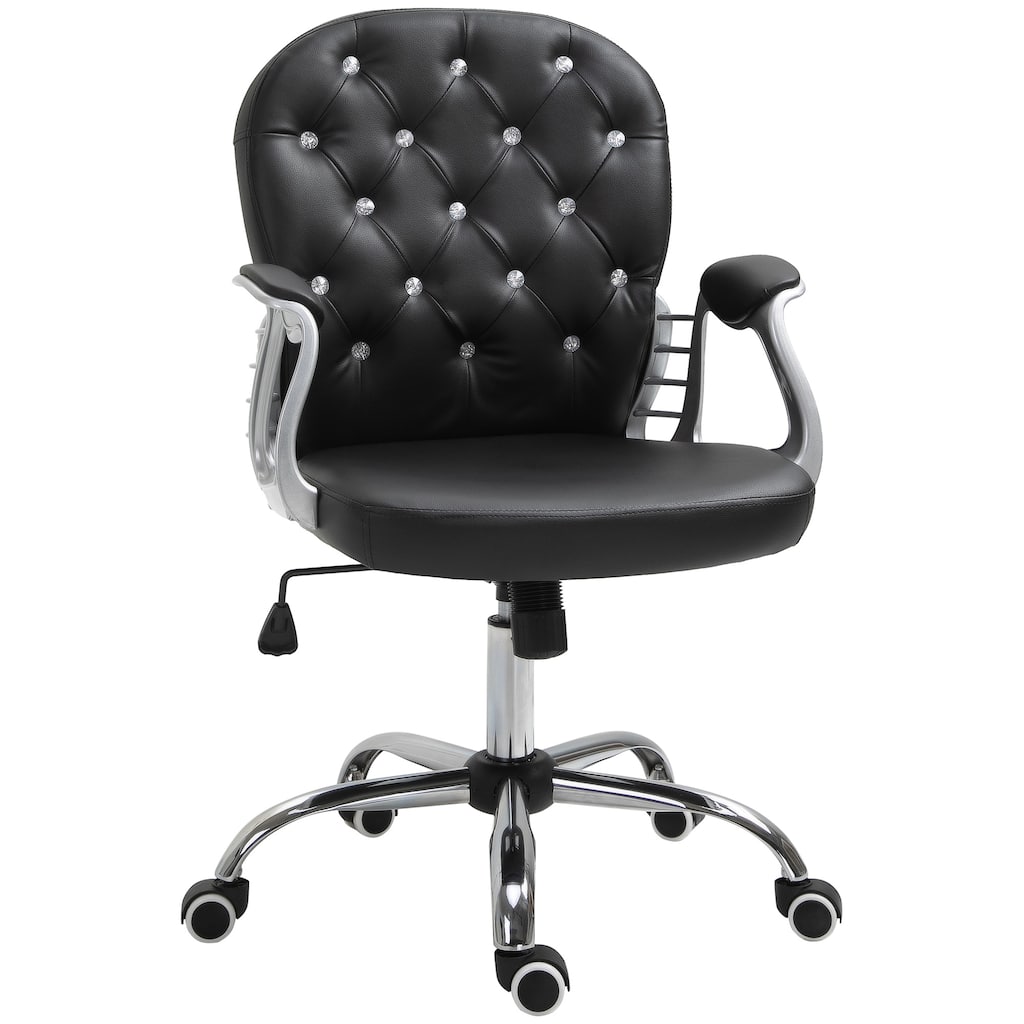 Ergonomic Leather Office Chair with Button Tufted Design, Padded Armrests, and Adjustable Height for Home Office