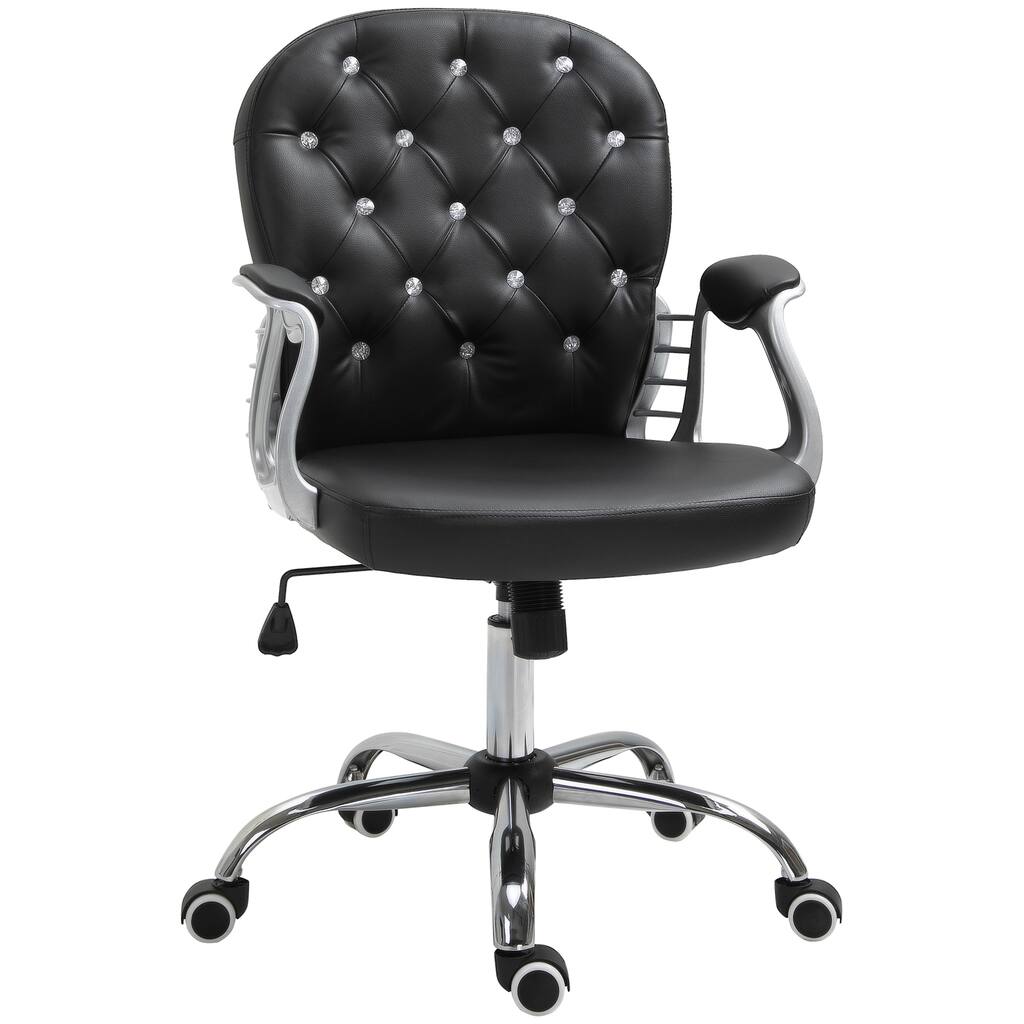 PU Leather Home Office Chair, Button Tufted Desk Chair with Padded Armrests, Adjustable Height and Swivel Wheels
