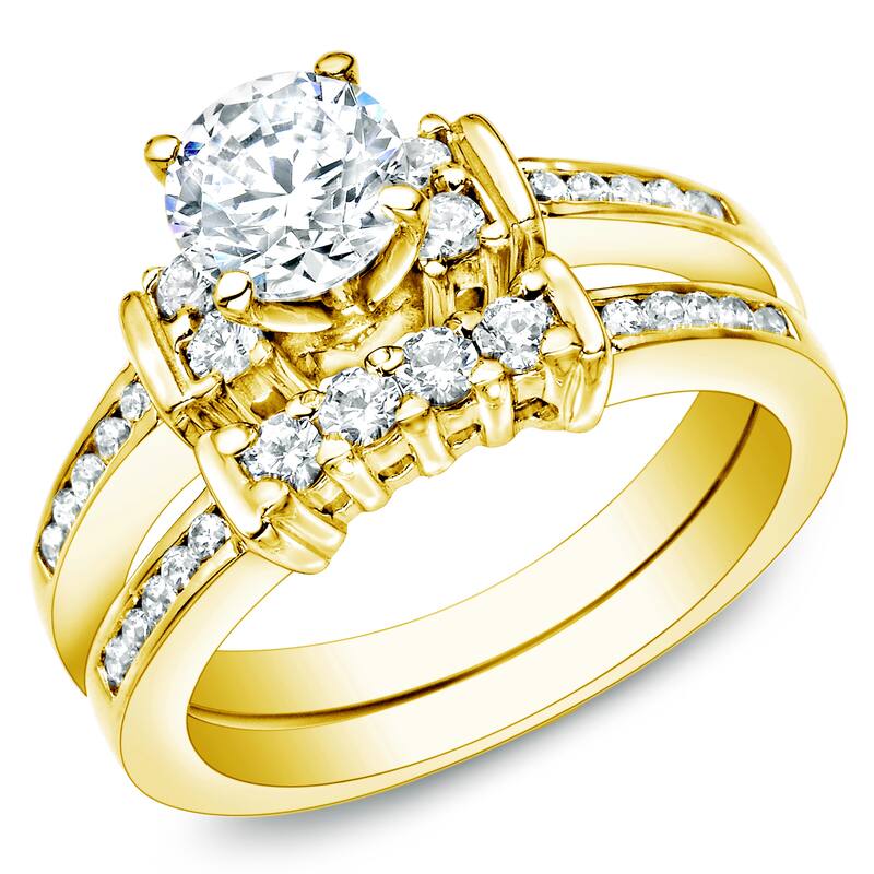 Auriya 1 CTW Round Diamond Engagement Ring Set Three-Stone Style 14k Gold - Yellow - 6