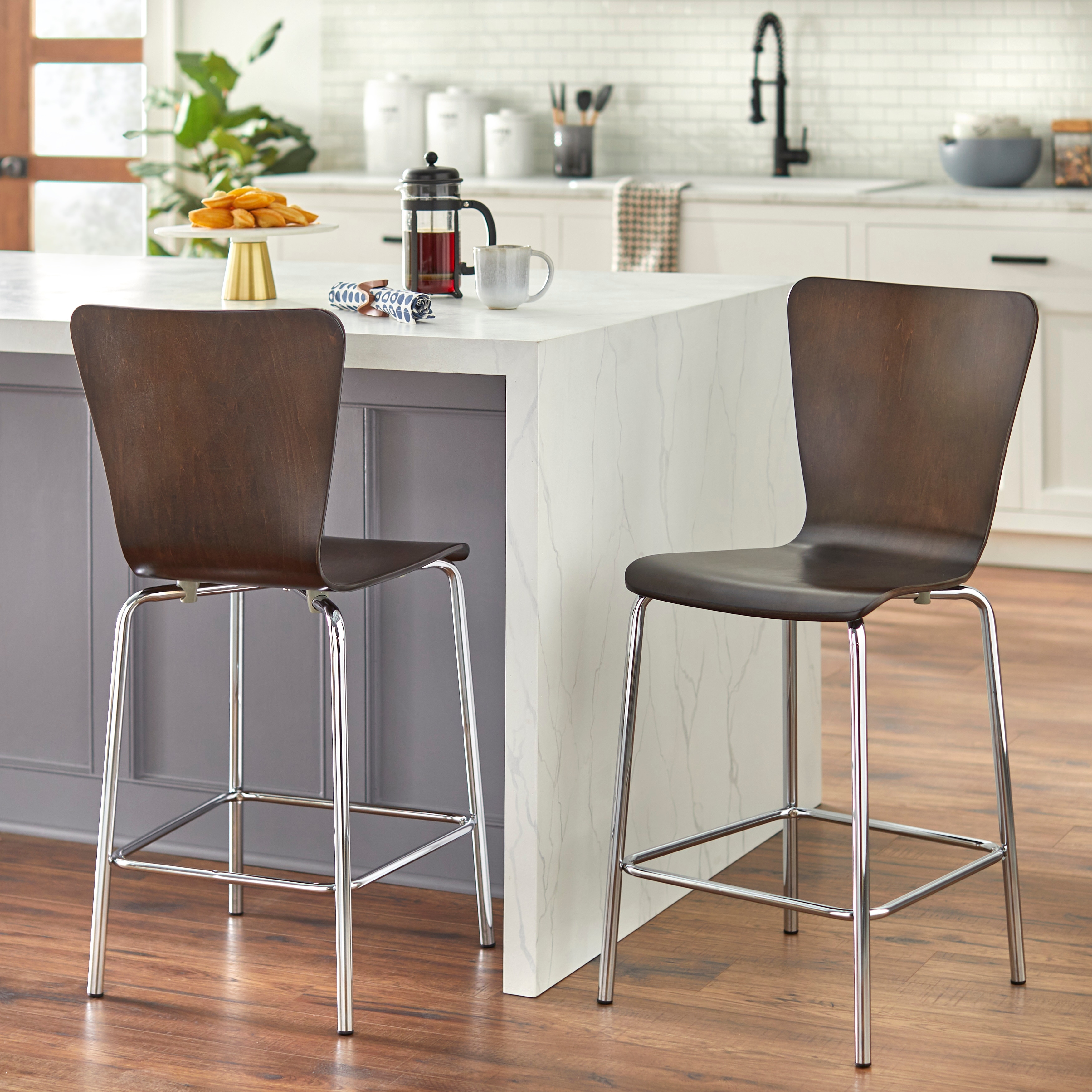 Simple Living 30-inch Pisa Bentwood and Chrome Stools (Set of 2)