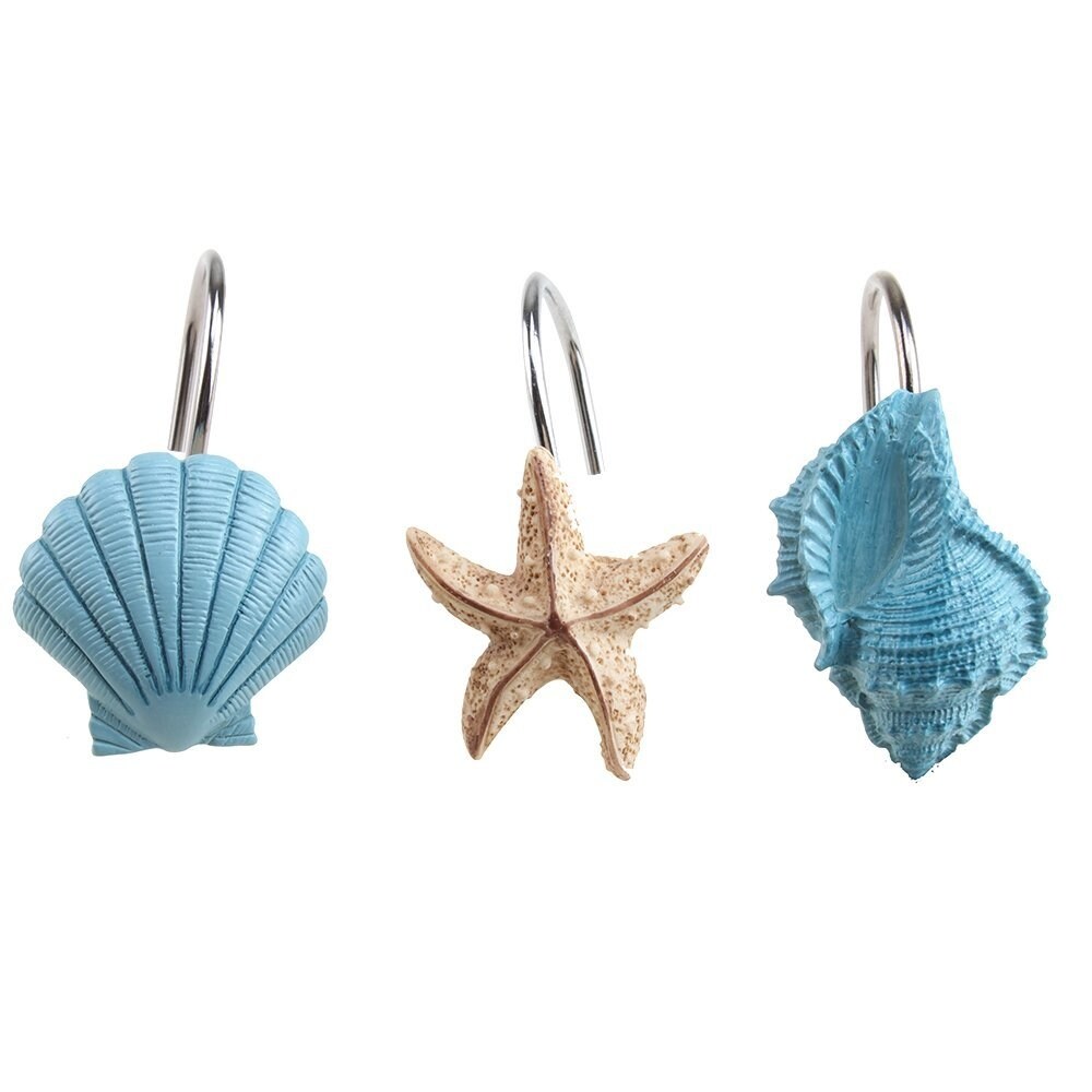 12pcs Shower Curtain Hooks Decorative Seashell Bathroom Curtain Holder Hangers 