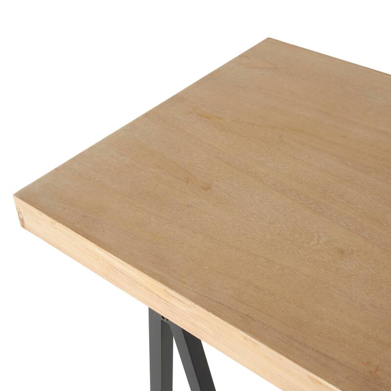 Brown Wooden Console Table with Black Metal Supports