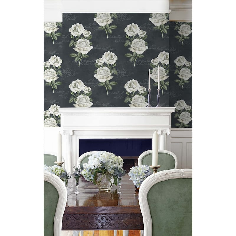 Seabrook Designs Edgewood Floral Script Unpasted Wallpaper - 20.5 in. W x 33 ft. L bolt 56 sq. ft.