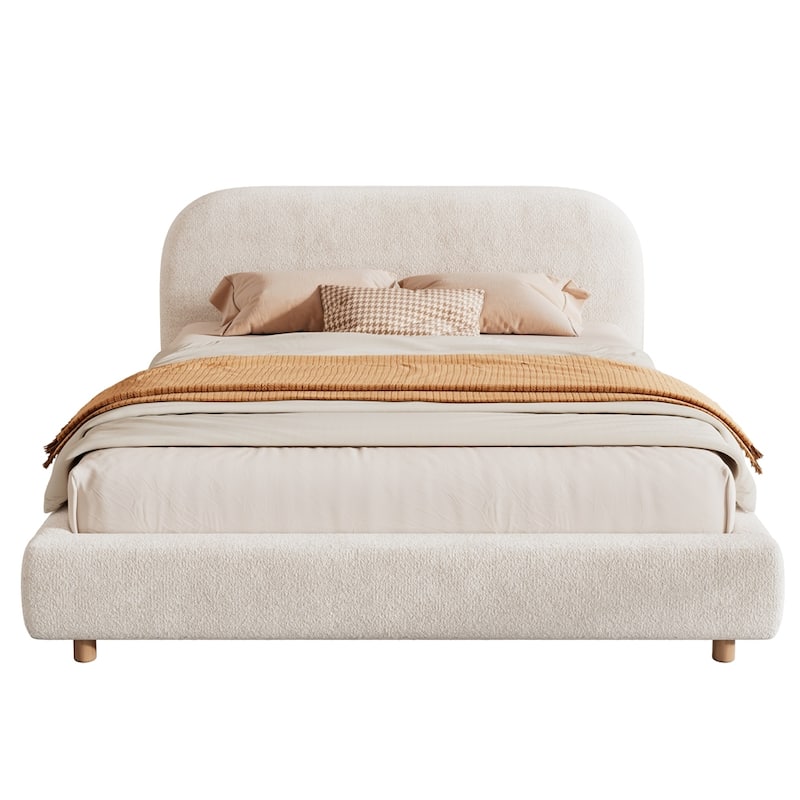 Boucle Fabric Upholstered Bed Frame Platform Bed