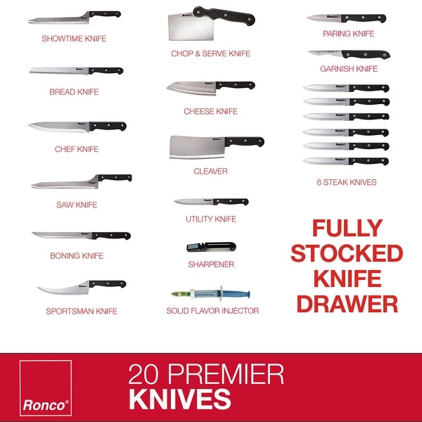 Ronco 20 Piece Knife Set Full Tang Handle Professional Kitchen