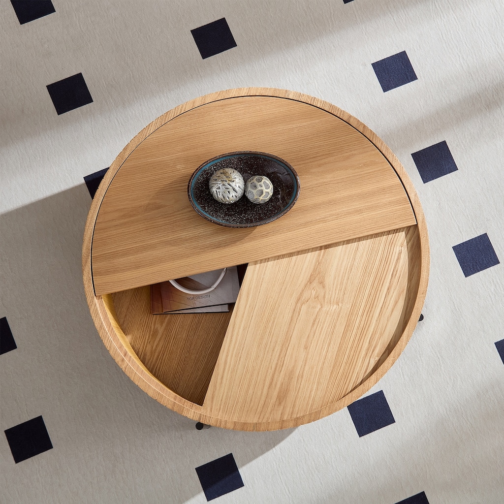 Rossetta Accent Round Coffee Table with Smooth Rotating Top and Stable Metal Legs