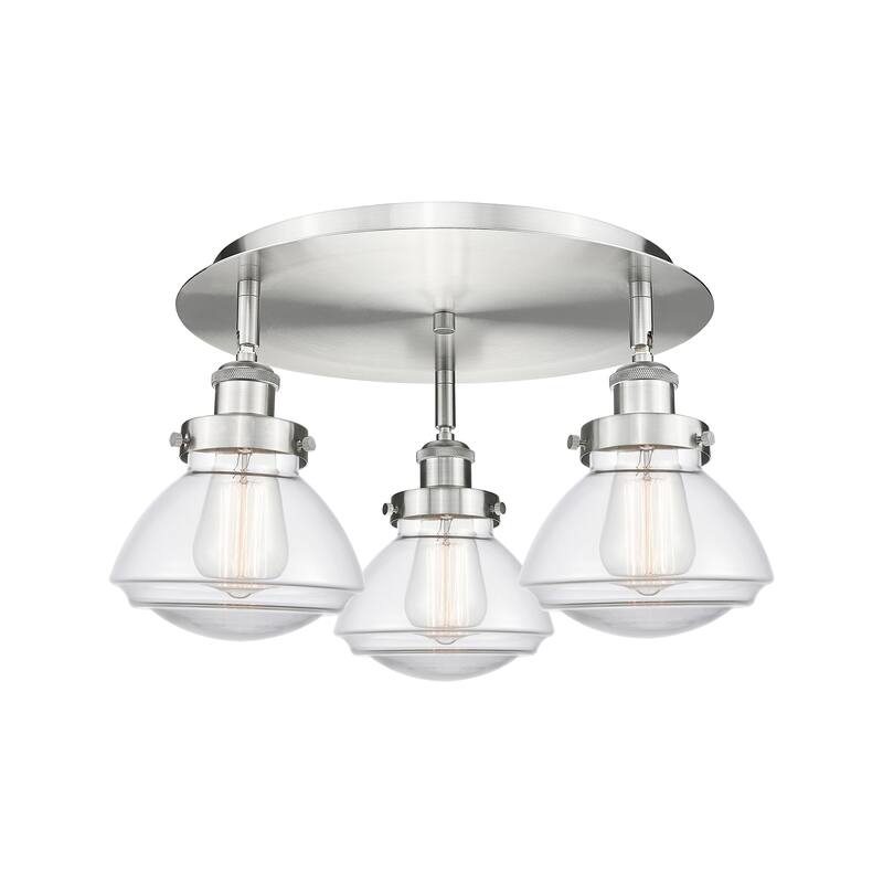 Innovations Lighting Olean - 3 Light 18" Flush Mount - Clear/Satin Nickel