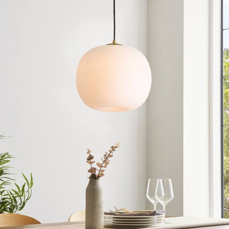1-Light Modern Gold Hanging Pendant Light with Opal Glass Globe Lamp Shade for Kitchen Island, Bedroom - Black/Gold/White - 11.8 in. W x 10.6 in. H x 11.8 in. D