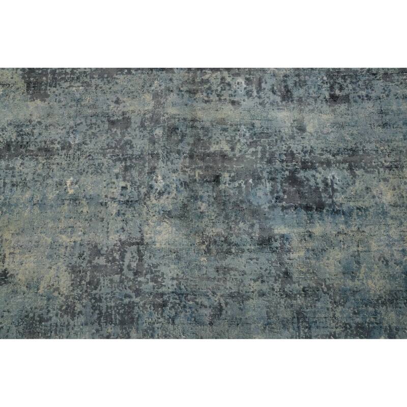 Hand Knotted Oriental Viscose Silk Carpet Modern Abstract Navy Blue & Blues Abstract Area Rug - 7' 10'' X 5' 3''