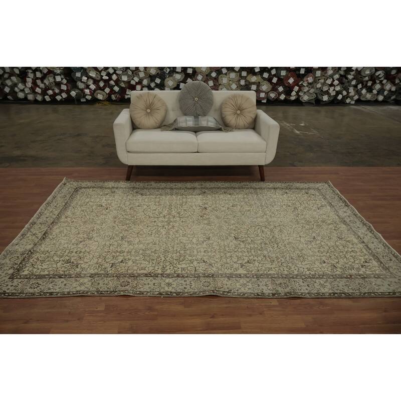 Hand Knotted Oriental 100% Wool Carpet Transitional Floral Beige & Ivories Anatolian Area Rug - 9' 2'' X 5' 8''
