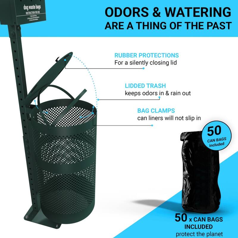 Pet Waste Station-Roll Bag Dispenser-Sanitizer Bottle-Trash Can with Lid