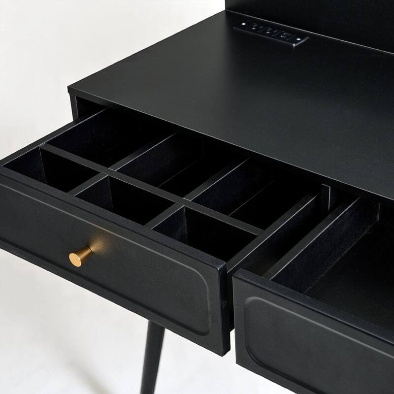 Makeup Vanity with Mirror, LED Light Modes, Built-in Charging Ports, Drawers & Cabinet, Compact Adjustable Desk