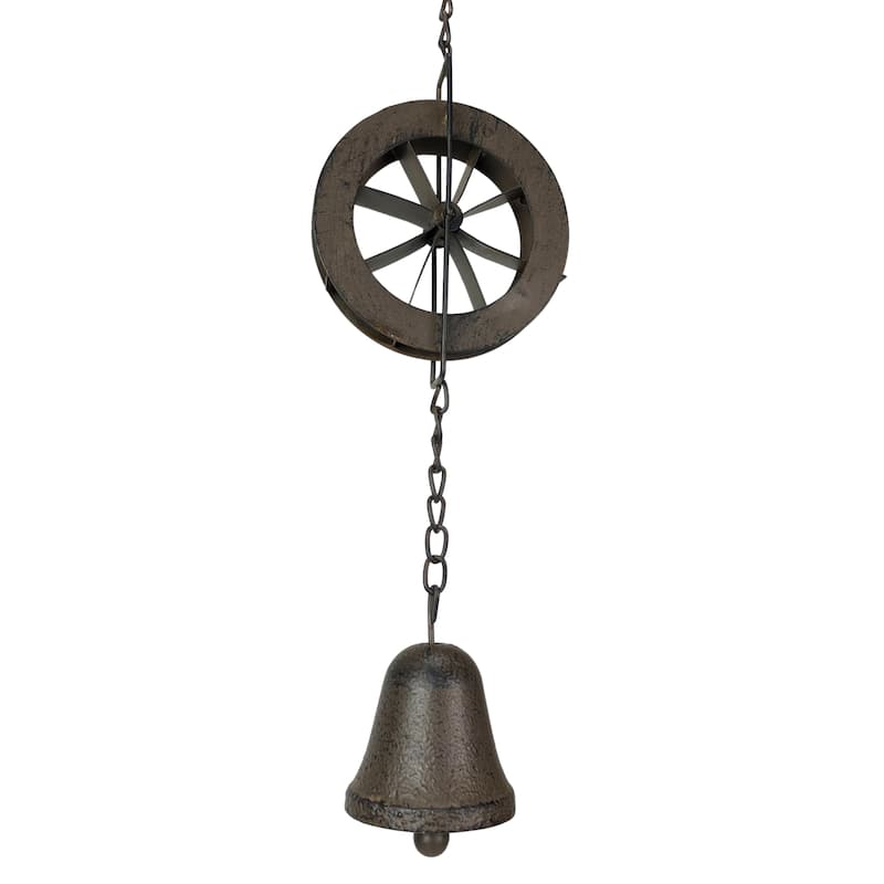78-Inch Metal Rain Chain - 6 Water Wheels & Weighted Bell, Rustic - 4 X 78 X 1 inches