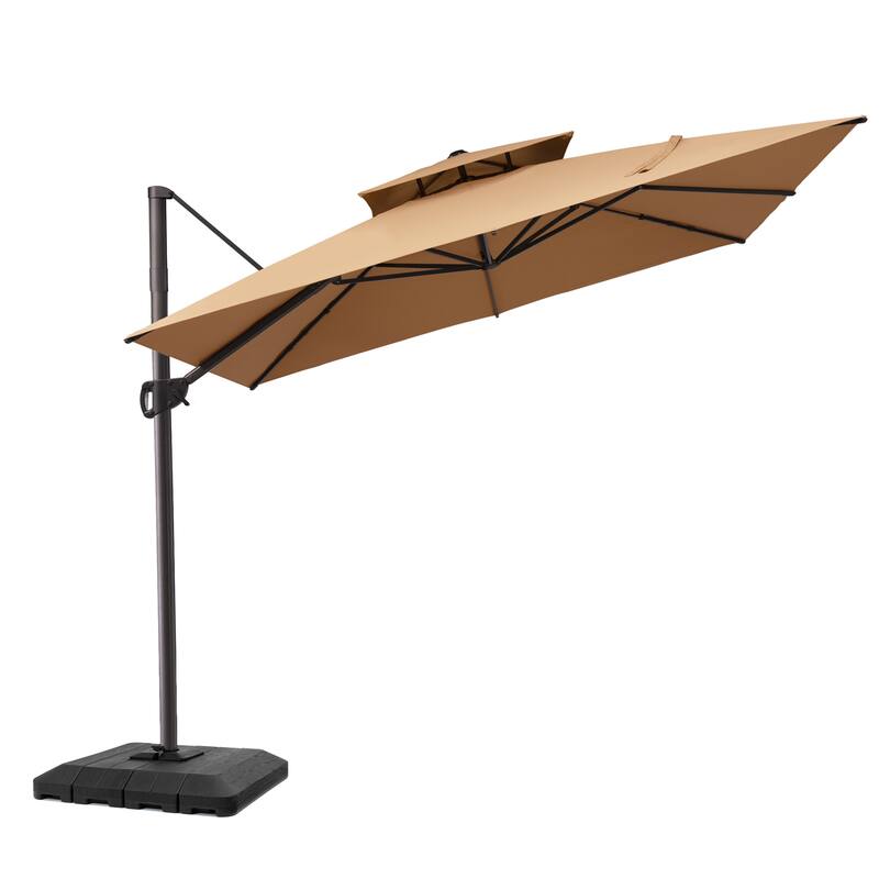 Pellebant 11 ft Patio Cantilever Offset Umbrella Double Top with Base