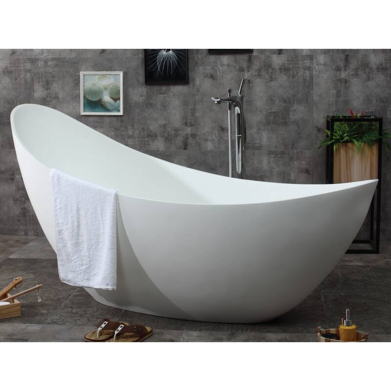 ALFI brand AB9951 73" White Solid Surface Smooth Resin Soaking Slipper Bathtub