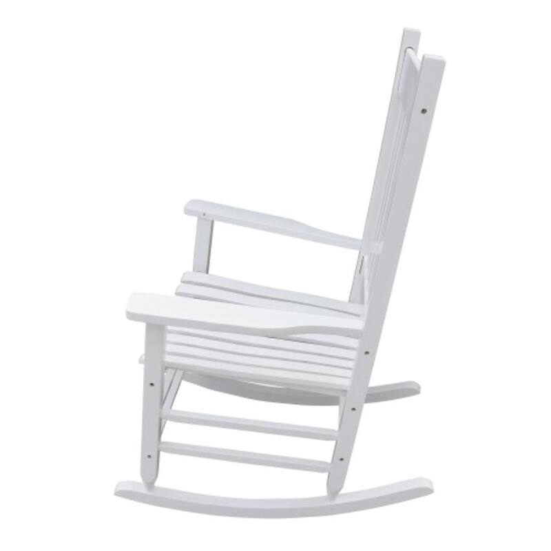 WHITE kits wooden porch rocker chair with size 26"(L) x 33.5"(W) x 46.5"(H)