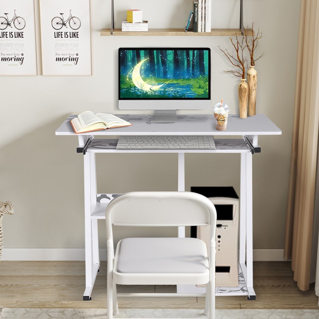 small computer desk with pullout keyboard tray