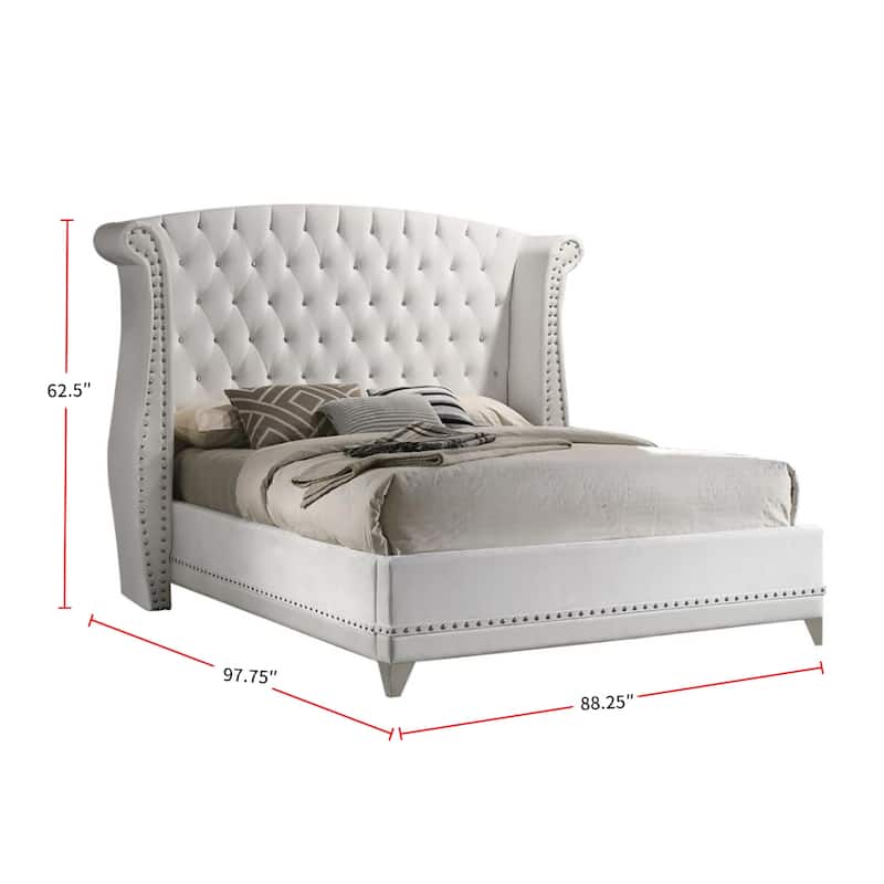 Velvet Upholstered Wingback Tufted Bed, White