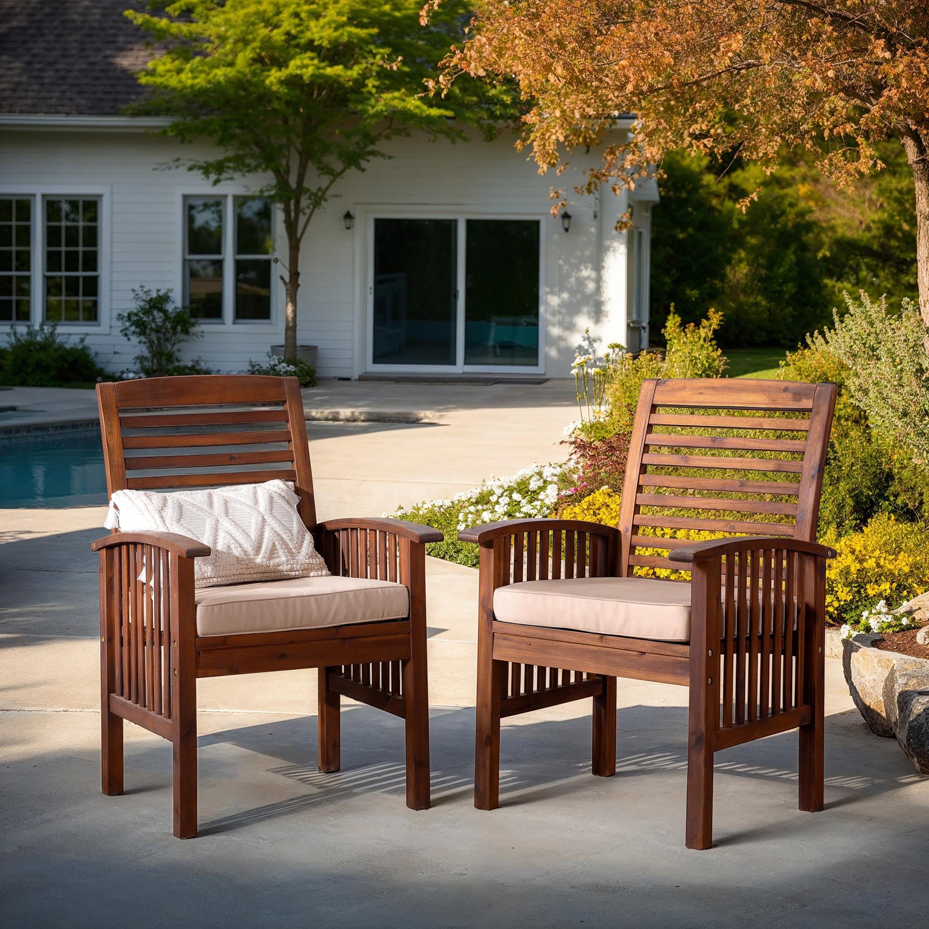 Walker Edison Surfside Acacia Wood Outdoor Chairs (Set of 2)
