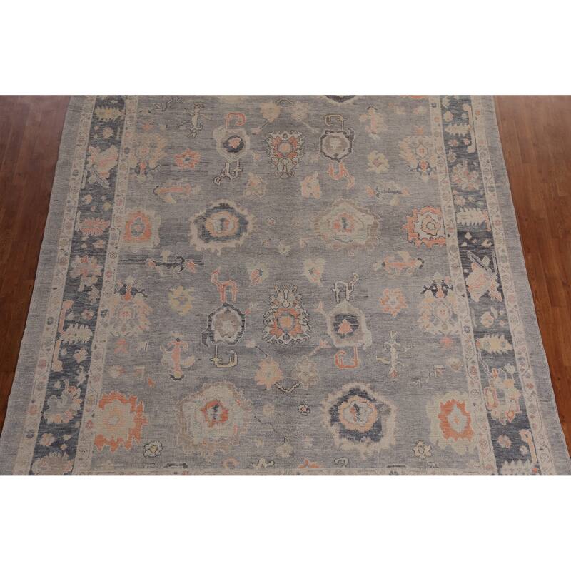 Hand Knotted Oriental 100% Wool Carpet Transitional All-Over Greys & Charcoal Oushak Area Rug - 12' 4'' X 8' 11''
