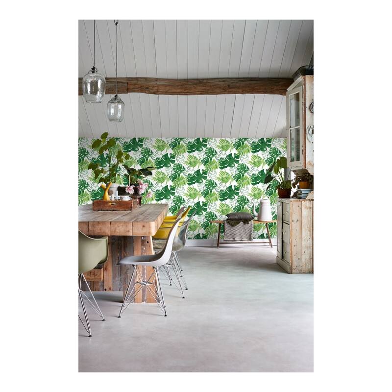 ESTA Home Patti Green Leaves Wallpaper - 20.5 x 396 x 0.025